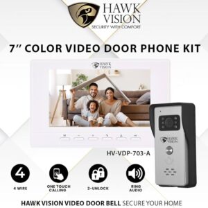 Hawk Vision HV-VDP-703A 7-Inch Video Door Phone Kit | Doorbell Camera with Night Vision | Two-Way Intercom | Main Door Security System for Homes & Flats with Display, Audio, and Remote Monitoring